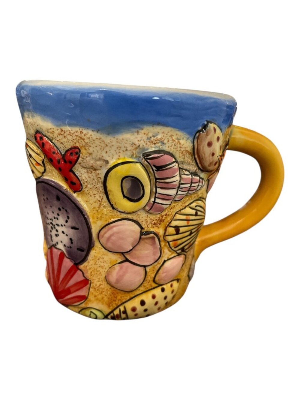 Beach Seashell Coffee Mug Hand Painted Coastal Ocean Starfish Shells 4"